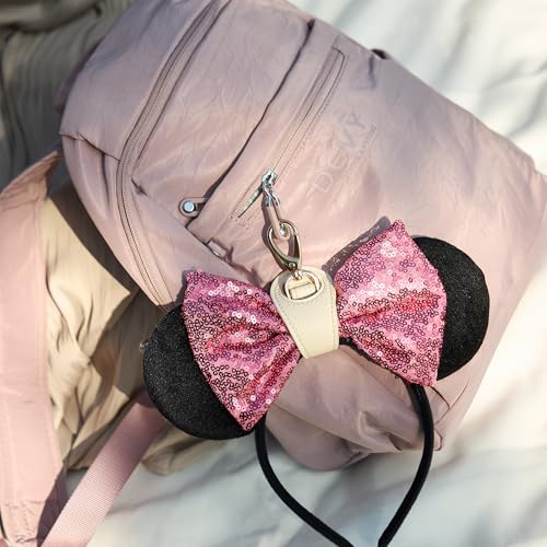 Hat Clip for Travel, Cap Holder Strap for Bags | Faux leather tab, zinc alloy clasp, fits baseball snapback and ponytail caps, mouse ear holder, hands free travel - color: Ivory