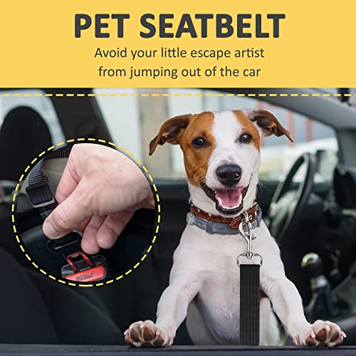 SunGrow Dog Seat Belt for Car, Adjustable Nylon Pet Seatbelt, Supports All Cars, Dog Car Leash Seat Belt, Seatbelt for Dogs, Cats & Ferrets Travel Harness - color: Black