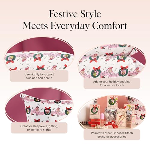 The Grinch x Kitsch Satin Pillowcase with Zipper for Hair & Skin - Softer Than Silk Pillow Cases, Cooling Satin Pillow Case, Machine Washable, Wrinkle-Free Pillow Cases Standard Size 19x26 - Cindy Lou - color: Cindy Lou, size: Standard/Queen (1 Pack)