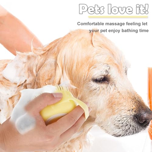 TPE Pet Bath Brush Yellow Dog And Cat Grooming Scrubber Soft Massage Cleaning Tool 3.3 x 2.2 x 3.1 Inch - color: Yellow