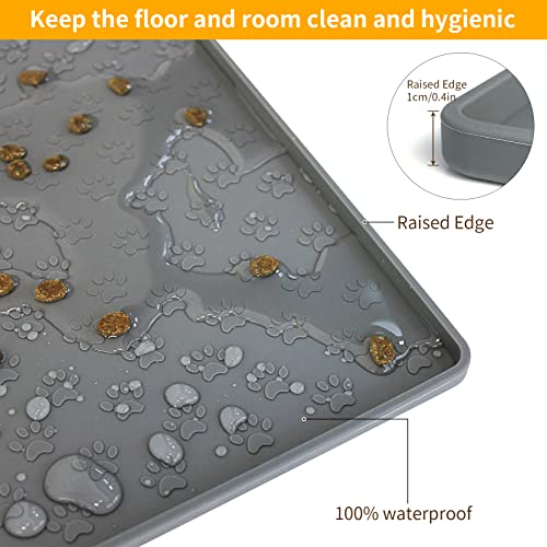 2 Pack Grey Pet Placemat for Dog and Cat, Waterproof Non-Slip Silicone Feeding Bowl Mat Prevent Food and Water Overflow, Puppy Dish Feeder Fountain Trays Suitable for Medium and Small Pets - color: Grey, size: 11.8"L x 11.8"W - 2 Pack