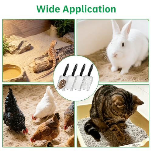 4 Pack Chicken Poop Scooper, 4" Metal Mesh Shovel | 2.0mm/2.8mm/3.8mm/5mm Holes, Chicken Coop Rake for Sand Litter, Suitable for Chickens, Cats, Rabbits, Hamsters & Reptiles - size: 4" 4 Set