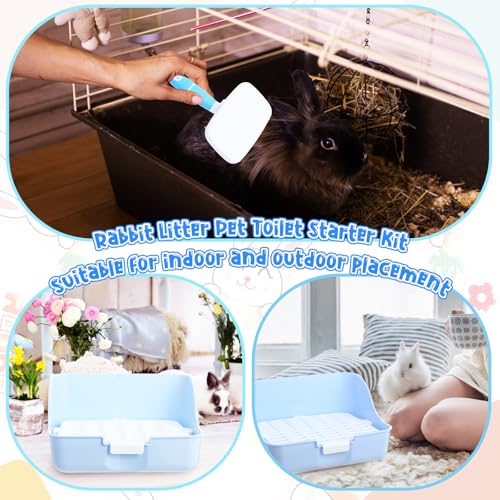 Reallnaive 15 Pcs Rabbit Starter Kit Small Rabbit Litter Box Girls Gift Animal Grooming Kit Bunny Toys Bowl Blankets with Cleaning Set for Guinea Pig Accessories(Candy Blue) - color: Candy Blue