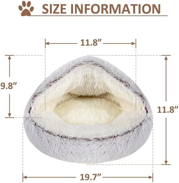 Cat Bed Round Fluffy Hooded Cat Bed Cave, Anti-Anxiety Cave Bed with Hooded Blanket, Cozy Cuddler Luxury Puppy Pet Bed, Anti-Slip Bottom and Machine Washable (Coffee, Medium) - color: Coffee, size: Medium