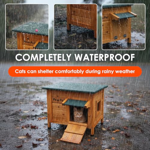 Paw Pal Outdoor Cat House, Outdoor Cat House Weatherproof, Openable Asphalt Roofs, Cat Houses for Feral Cats, Bunnies and Guinea Pigs, Small Animals, Insulated Cat Houses, Small Wooden cat House - style: Small: 20.1" * 16.5" * 16.5"