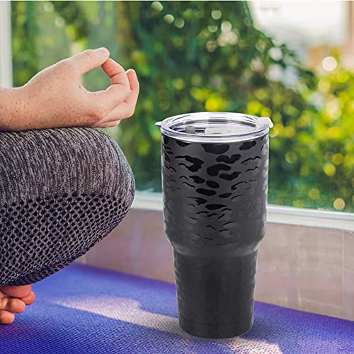 D·S 30oz Leopard Tumbler Double Wall Vacuum Insulated Travel Coffee Mug | Double Wall Vacuum Suit Cold and Hot Drink Fits in standard car cup holders With Splash-Proof Lid - color: Black Leopard
