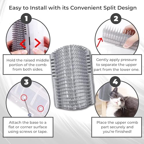 SunGrow Self-Grooming Brush for Ferrets & Cats, Light Gray Self Massager, Mountable to Corners and Flat Surfaces, Includes Brush, Catnip, Screws and Adhesive Tape (2 Pieces)