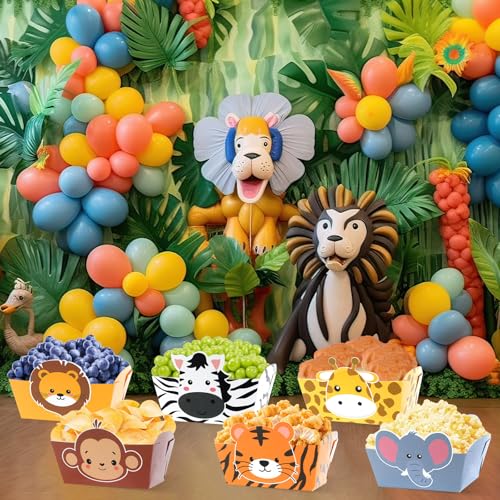 24 Pack Jungle Safari Animals Party Supplies Zoo Disposable Paper Food Trays Wild Animal Theme Birthday Parties Decorations Snack Bowl Serving Tray for Baby Shower Tableware Decor Favor