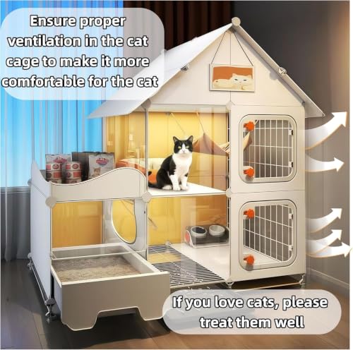 Indoor Cat Cage with Litter Box,Complimentary Cat Bed, Bowl,Teaser Wand，Cat House cat Villa Playpen Outdoor, Large Cat Enclosure, Small Animal Dog Kennel (28" Lx18 Wx41.8 H) - size: 28" Lx18"Wx41.8"H)