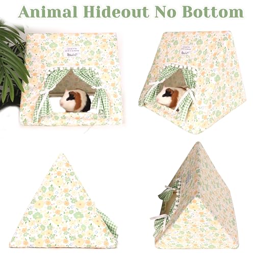 Jenvd Guinea Pig Hideout Large with Curtain, Machine Washable Bunny Hideout | Bottomless Guinea Pig Hide Tent Houses & Habitats, Easy-Clean Small Animal Hideout for Pet Rabbit, Rat, Chinchilla, Squirrel - color: Flower