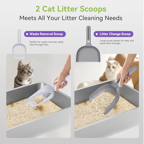 Stainless Steel Cat Litter Box, Free Metal Litter Box with High Sides Lid, Open Top Litter Pan Include Scoop - color: Warm Grey XXL
