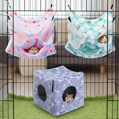 AceOrbit 6 Pcs Ferret Cozy Cage Accessories Triple Rat Cage Hanging Hammock Guinea Pig Cube Hammock Chinchilla Bed Hideout Small Animals Toy Accessories Sugar Glider Squirrel Hamster(Spotted Heart) - style: Spotted Heart