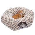 PEQULTI Brown Donut Cat Tunnel Bed Washable Plush Mat Multi for Small Pets | Round play tube with soft detachable plush mat, multi-pet toy fit indoor cats, kittens, puppies, rabbits and ferrets - color: Brown