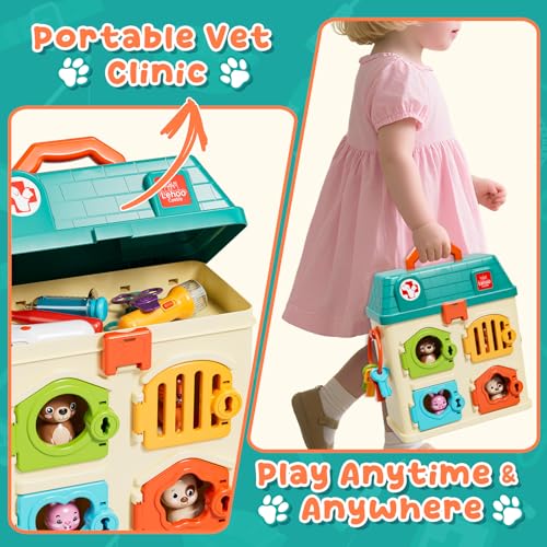Lehoo Castle Critter Clinic with Key, Pretend Play Doctor Toys for Kids 3-5 | Vet Playset for Toddlers, Animal Hospital with 4 Rooms, 4 Matching Keys, 4 Pets, Medical Accessories, Preschool Toys