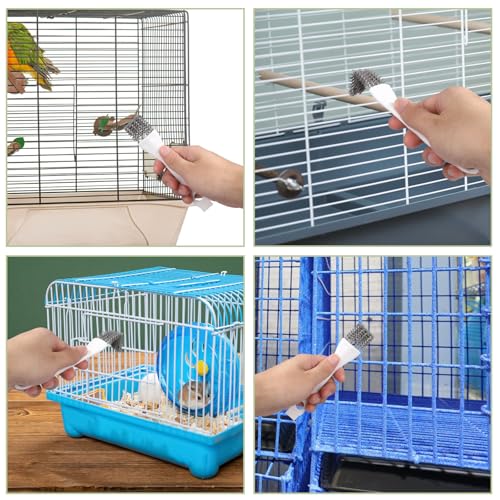 Penitue 3pcs Bird Cage Cleaner Set, Bird Cage Long Handle Shovel Cleaner with Scraper Droppings Brush Tool for Small Animal Parakeet Parrot Hamster Pet Cages Cleaning Accessories