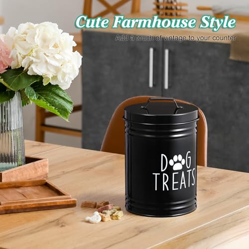 OUTNILI Extra Large Dog Treat Container Airtight - 9" Tall X 6" Round Black Dog Treat Jar for Kitchen Counter - Rustic Treat Storage Canister for Dogs, Cats, Small Animals - color: Black-Extra Large