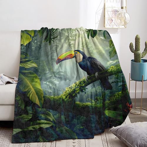 Cute Tropical Bird Blanket Soft Cozy Flannel Throw Blanket for Men Women Adults Kids - Warm Yet Lightweight Blankets for Travel, Bed, Couch, Fuzzy Outdoor Comfort Wrap 60"×50" - color: Bird01, size: 60x50 Inch