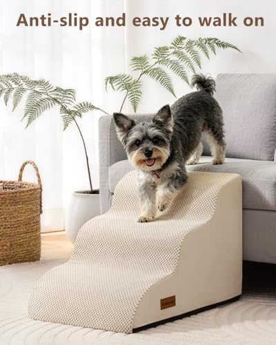 Aodisman Dog Stairs for Small Dogs,3 Step Dog Ramp for Couch,Non-Slip Steps | Pet stairs help small dogs, old cats, and puppies reach couches and chairs easily, durable indoor dog steps,15.4" H,Beige - color: Beige