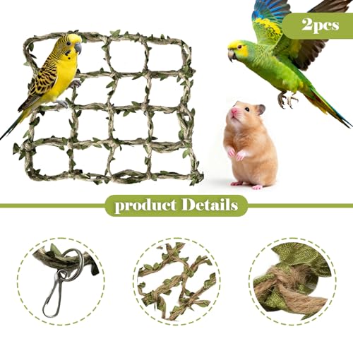 2 Packs Pet Bird Climbing Rope Net Small Animal Rope Net Bird Climbing Net for Rats Parakeet Cockatiel Cockatoo Conure African Grey Budgie (XS 7.87 * 7.87inch) - size: XS