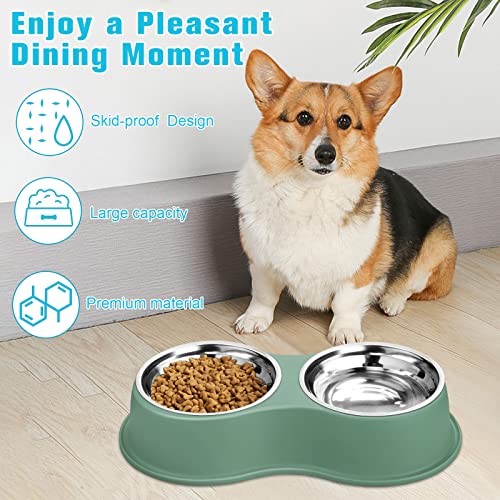 Epetslove Stainless Steel Dog Bowls Double Non-Slip Dog Water and Food Bowl | Pet Feeder Bowls, Dog Dishes, Raised Feeding Design, Double Bowls Set, For Puppies, Medium Dogs and Cats, Outdoor / Indoor - color: 6.Green, size: Medium-18oz