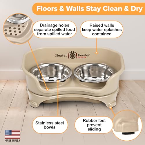 Neater Feeder Express Mess Proof Dog Bowls Elevated for Small Breeds Under 15 Lb, Made in USA, No Spill Raised Dog Food Bowl Stand, Stainless Steel Food and Water Bowl Set, Feeding Station, Almond - color: Almond, size: Small w/ Standard Bowls