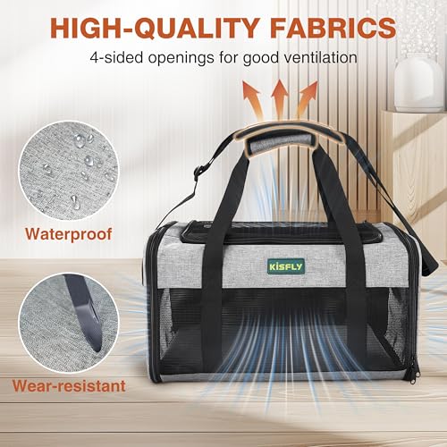 Foldable Cat Carrier 17"x11"x9.5", Soft-Sided Airline Travel Bag | Portable soft pet carrier with scratch-resistant mesh, easy top access and compact folding design for cats up to 12 lbs. - color: Gray, size: 17x11x9.5 In