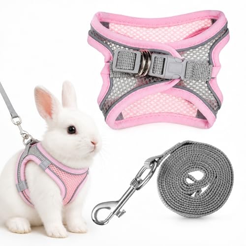 Bunny Harness and Leash Set Soft Breathable Rabbit Harness Eescape Proof Walking Training Rabbit Pet Vest Adjustable Mesh Vest HarnessCostume for Rabbits Ferret Small Pig Puppy Hamster