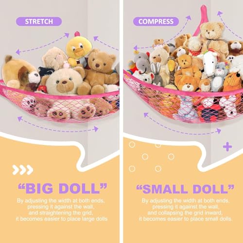 Lazebox Stuffed Animal Net Hammock for Plushie Toys, Stuffed Animal Hammock Corner for Kids' Room Decor, Ideas for Organizing Stuffy Collection, Pink, L (67" x 40" x 40")-Pack of 1 - color: 1 Pack - Pink, size: L (67" x 40" x 40")-pack of 1