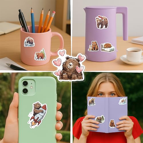 100 PCS Bear Stickers Pack – Waterproof Vinyl Decals for Water Bottles, Laptops, Phones, Notebook, Cars – Cool Vibrant Graphics for Bear Enthusiast - color: Bear