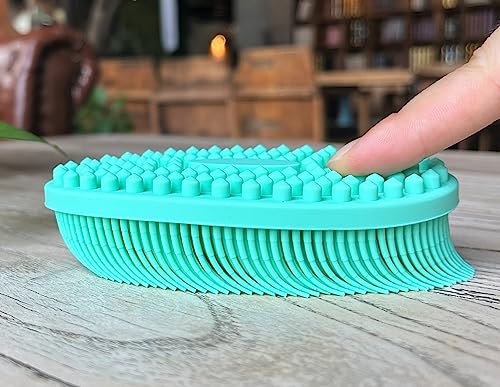 Premium Sensory Brush for Kids or Autism,Soft Silicone Body Scrubber,2 in 1 Sensory Room Occupational Therapy Sensory Brushes,Silicone Loofah,Pet Shower Brush Bath Brush Shampoo Brush(Big Oval-Teal) - color: Big Oval-teal