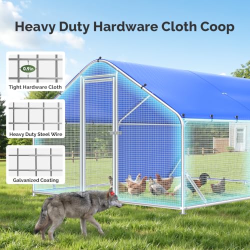 Sino Luban Large Metal Chicken Coop Run with Galvanized Hardware Cloth for 20 Chickens/Ducks, Chicken Runs for Yard with Waterproof Cover, Chicken Enclosure Pen Outdoor, Walk-in Poultry Cage