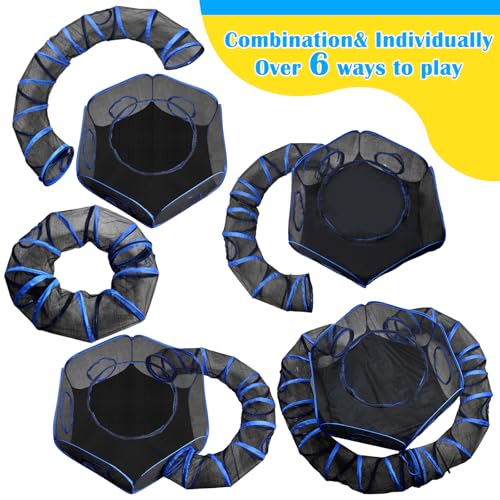 Small Animal Playpen Guinea Pig Cage Rabbit Cage Breathable Pop Open Exercise Yard Fence with Top Cover Anti Escape for Cat, Bunny, Hamster, cat, Hedgehog (Black & Blue) - color: Black & Blue