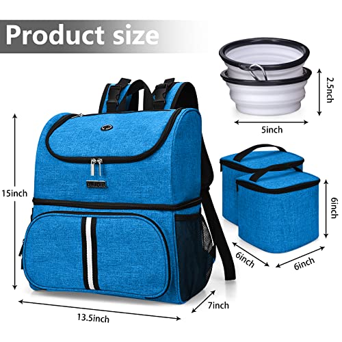 BAGLHER Pet Travel Bag, Double-Layer Pet Supplies Backpack (for All Pet Travel Supplies), Pet Travel Backpack with 2 Silicone Collapsible Bowls and 2 Food Baskets Blue - color: Blue
