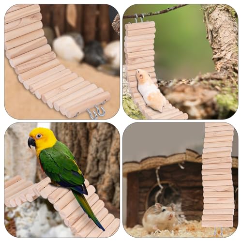 Hamster Ladder Bridge Wooden Hamster Chew Toy Small Animal Climbing Ladder for Cage Easy Hang Hooks Supports Balance and Coordination 15.74 X 2.95 X 0.39 in