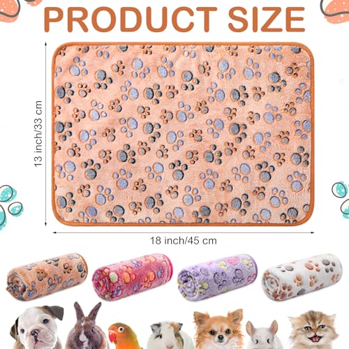 Reginary 4 Pcs Waterproof Guinea Pig Blankets Washable Small Animal Fleece Bedding Absorbent Guinea Pig Cage Liners Reusable Training Pee Pad Pet Sleep Mat for Hamster(Paw Print,18 x 13 Inch) - size: 18 x 13 Inch