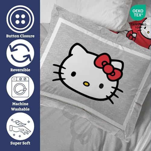 Jay Franco Duvet Cover Set – 3 Piece Comforter Cover and Sham Set, Super Soft Cozy Bedding (Insert Not Included) Grey - Hello Kitty, Full - color: Grey - Hello Kitty, size: Full