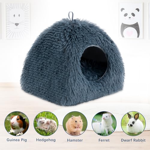YUEPET Rabbit Bed, Bunny Hideout, Guinea Pig Bed, Ferret Bed, Dark Grey | Semi-Closed Cave, Thick Plush Fabric, Removable Washable Pad, Indoor Use for Small Animals - color: Dark Grey