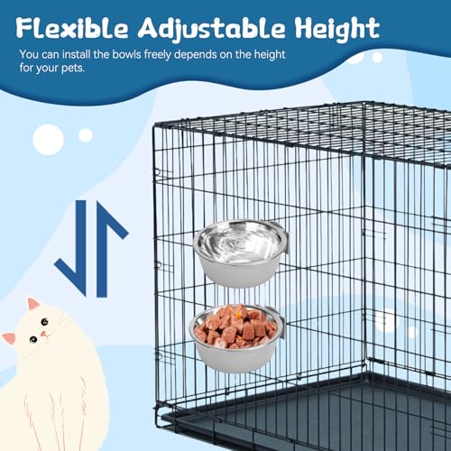 2 Pcs Crate Dog Bowl, Removable Stainless Steel Pet Kennel Hanging Food Water Feeder Bowl Set Non-Spill Cage Feeder for Puppy Small Medium Dog Cat Rabbit Ferret Bird
