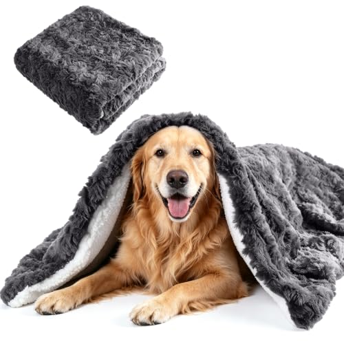 Self-Warming Dog Blankets for Small & Medium Dogs - Double-Sided Thick Plush, Comfort Rabbit Fur & Sherpa Washable Puppy Blanket for Couch & Bed Protector, Cozy Pet Blanket, 25"X35" Dark Grey - color: Dark Grey, size: Large 25×35 inch