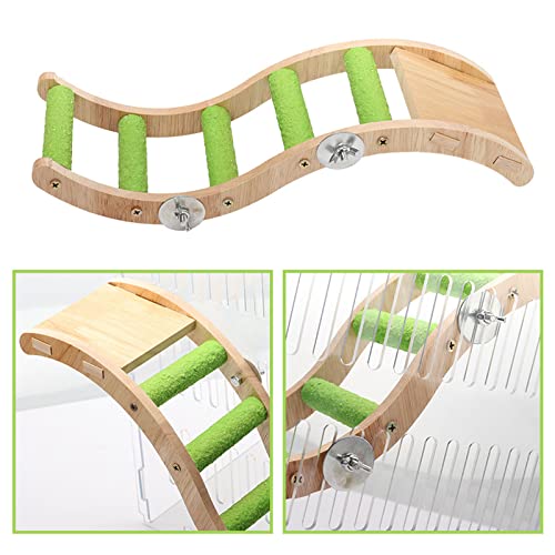 Bird Ladder Bridge, Wooden Pet Parrot Hamster Climbing Ladder Toys, Pet Bird Cage Accessories, Wood Climbing Ladder Perch for Bird Parrot Hamster Squirrel Sugar Gliders Parakeets Cockatiels(S Shape) - color: Green