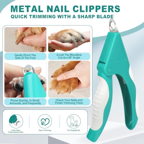 Teal Cat Nail Clipper with Guard Pet Nail Trimmers for Dogs&Cats | Stainless Steel Blade,TPR Overmolded Non-Slip Handle,Cat Nail Trimmer with Thick Nails,Cat Claw Clippers,Dog Nail Clippers