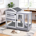 GEGURI Rabbit Hutch Indoor Rabbit Cage Outdoor, Wooden Bunny Cages for Guinea Pig with Wheels, Removable Tray, Ramp