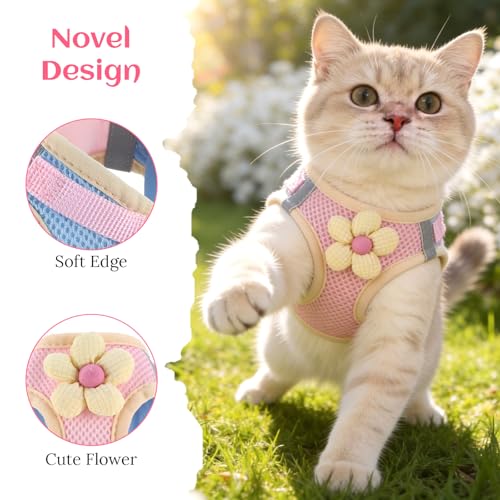Cat Leash and Harness Set for Walking, Kitten Harness and Leash Set | Escape Proof, Adjustable Soft Breathable, with Reflective Strips, Easy to Wear, Secure Fit, for Kittens, Puppy Bunny Ferret