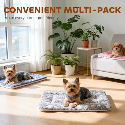 Mora Pets Dog Bed Crate Pad Ultra Soft Pet Bed with Cute Star Print Washable Reversible for Large Medium Small Dogs 21 x 12 inch 2 Pack Pink and Dark Blue - color: pack - Pink/Dark Blue, size: 22-Inch