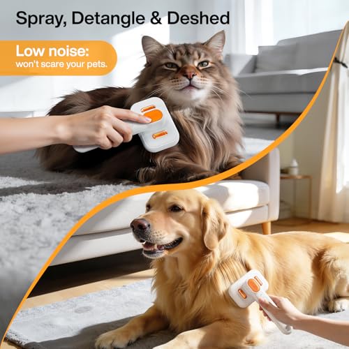 Dog Brush for Shedding & Cat Brush for Indoor Cats: 3-in-1 Cool Mist Spray Groomer – Self-Cleaning & Waterproof – Effortless Detangling, Deshedding & Bathing for Long/Short Haired or Water-Averse Pets