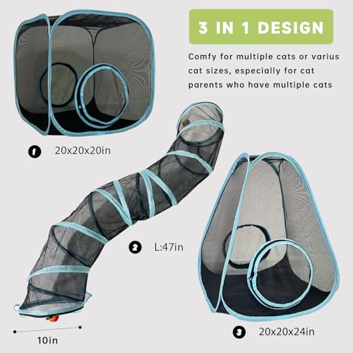 Outdoor Cat Enclosures, Cat Tunnels Catio Tents Cubes for Indoor Cats with Play Ball, Collapsible Outside Playpen Tunnel for Kitty, Rabbit, Puppy and Small Animals