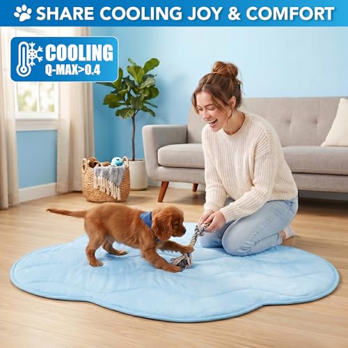 PetAmi Dog Cooling Mat, Cloud Shape, Pet Pad with Cooling Nylon & Soft Fleece, Q-Max > 0.4 Reversible All Season Blanket for Dogs & Cats, Large 49x59 in, Light Blue - color: Light Blue, size: Large