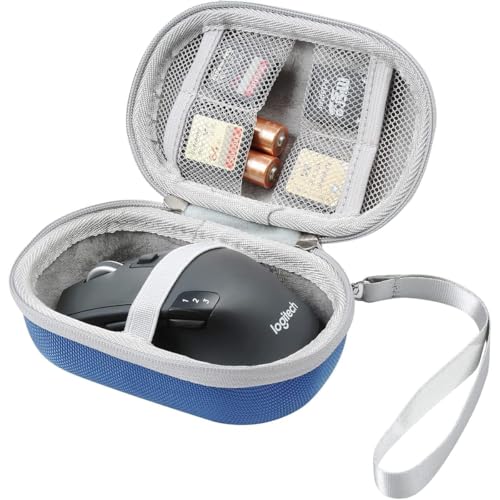 Hard Travel Case Compatible with Logitech M510/M330/M720/Signature M650 L/G305/G304/MX Anywhere 3/G Pro/G PRO X/G703 Wireless Mouse,Mesh Bag for Cards (blue) - color: blue