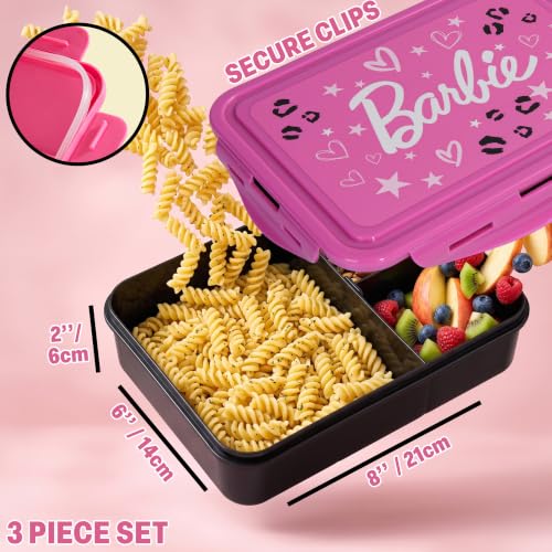 Get Trend Barbie Girls Lunch Box 3Pc Set | Kids Insulated Lunch Bag with BPA-Free Water Bottle and Bento Box, Back to School Gifts for Girls - color: Pink/Multi Barbie
