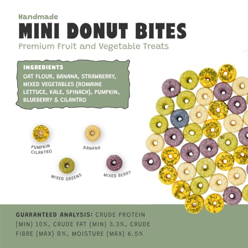 100% All Natural Treat for Rabbit Hamster Guinea Pig Chinchilla Pet Rat Mice, 15pcs Mini Donuts Variety Pack (30g)